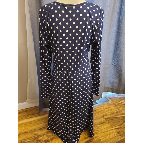 EUC Studio B by Bobeau Navy Blue Polka Dot Long Sleeve Dress Size S - Picture 4 of 6